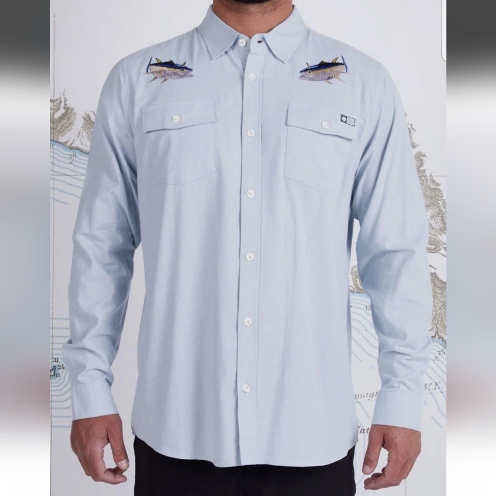 SALTY CREW CORTES L/S Woven Embroidered Tuna Fish Button up Shirt
